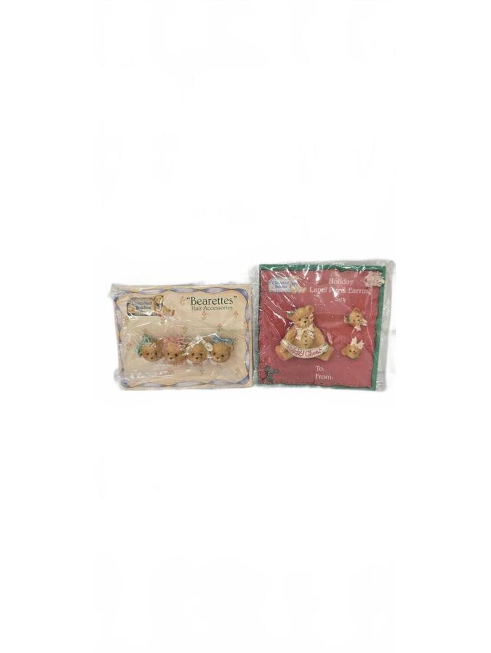 Cherished Teddies Bearettes Hair Accessories and Holiday Pin & Earring Set